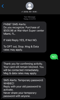 Fraud Text Message screenshot
