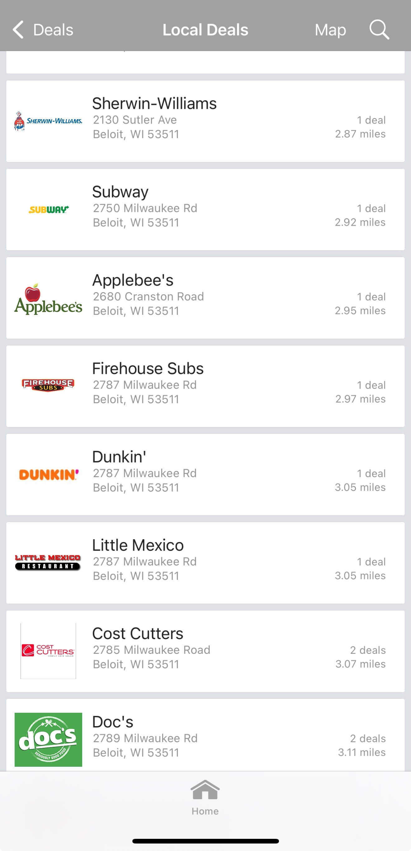 List of local deals on the BaZing app