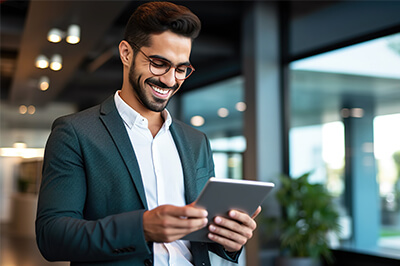 business man looking at tablet