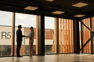 Business owner shaking hands with a commercial real estate agent