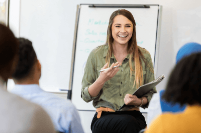 Professional trainer training a group of employees