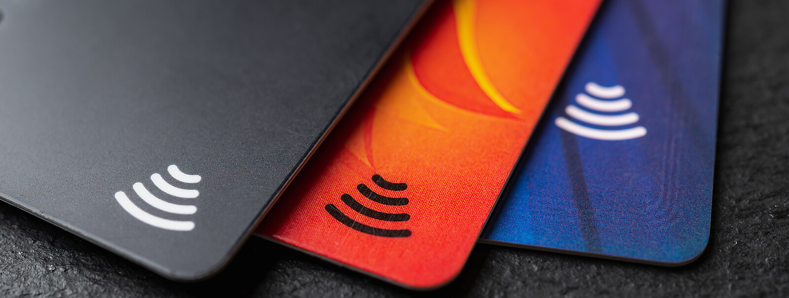 3 credit cards flat showing contactless payment symbol