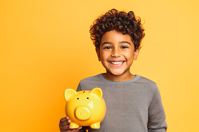 child holding piggy bank