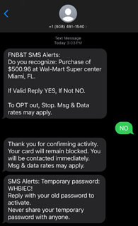 Fraud Text Message screenshot