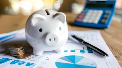 piggy bank on business financial statements