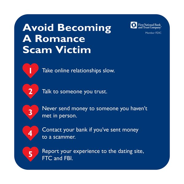 Avoid Becoming A Romance Scam Victim    Take online relationships slow and ask them questions.  Gather information about the person outside of the dating site.  Talk to someone you trust.  Never send money to someone you haven't met in person.   I would like them similar to the attached files.